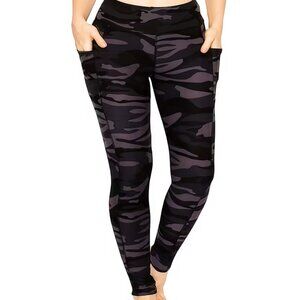 Women's Stretchy High Waist Yoga Leggings with Pockets Lined Grey Camo L & XL